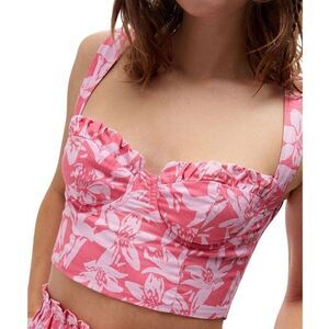 Charlie Holiday Women's Pink Floral Linen/Cotton Lined Corset Top NEW